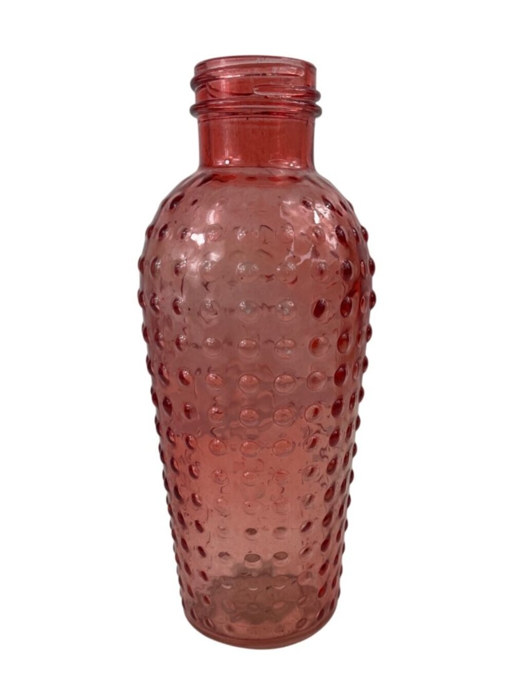 DPS Lardots Glass Hobnail Bubble Bottle Pink 8" Vintage 1970's